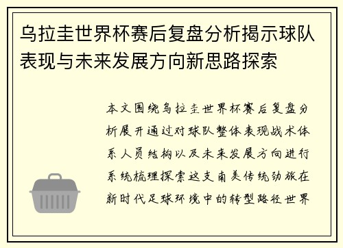乌拉圭世界杯赛后复盘分析揭示球队表现与未来发展方向新思路探索